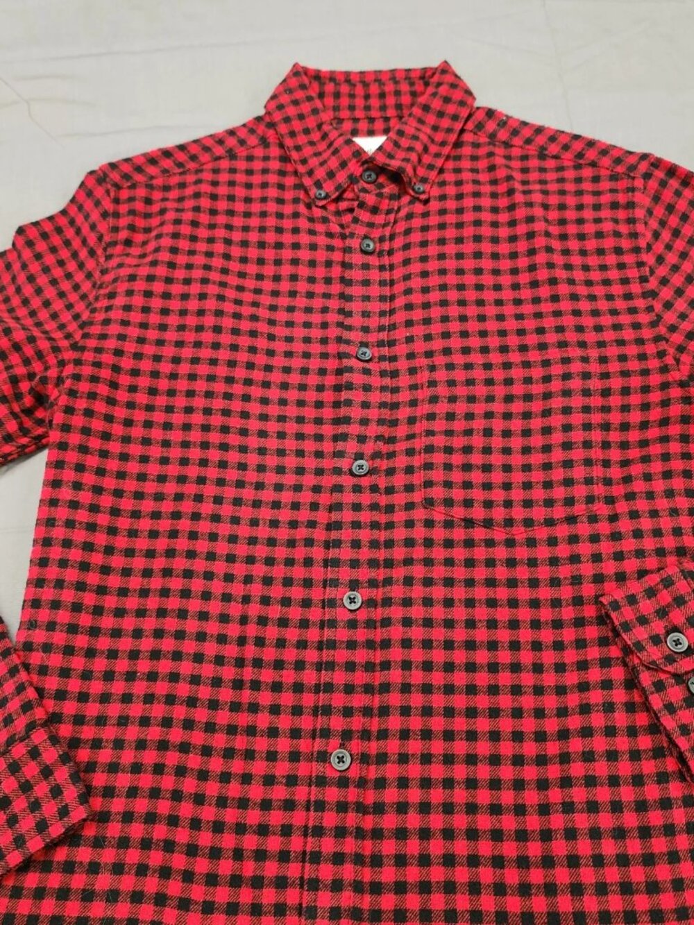 Goodfellow & Co Mens S Red Black Buffalo Plaid Flannel Shirt Button Down